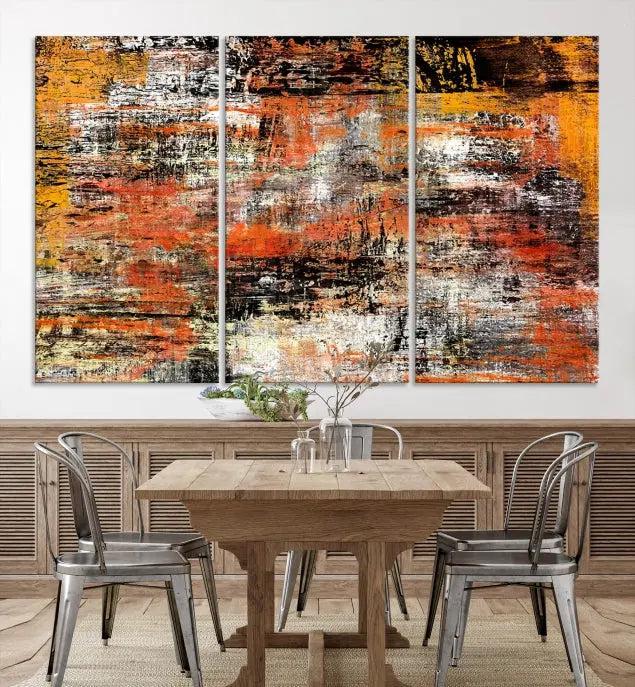 A vibrant Grunge Style Abstract Art Wall Art Canvas Print, printed on museum-quality canvas and complete with a UV-protective coating, adorns the wall.