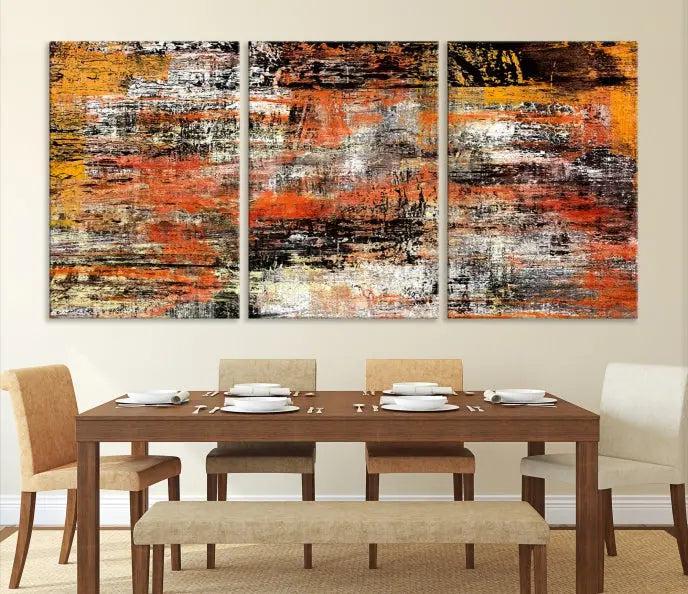 A vibrant Grunge Style Abstract Art Wall Art Canvas Print, printed on museum-quality canvas and complete with a UV-protective coating, adorns the wall.