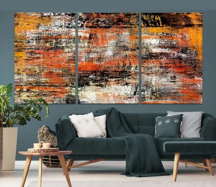 A vibrant Grunge Style Abstract Art Wall Art Canvas Print, printed on museum-quality canvas and complete with a UV-protective coating, adorns the wall.