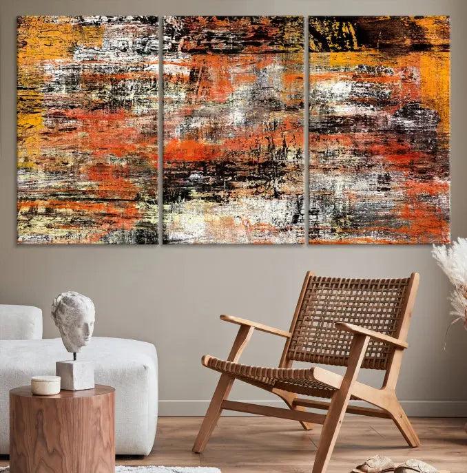 A vibrant Grunge Style Abstract Art Wall Art Canvas Print, printed on museum-quality canvas and complete with a UV-protective coating, adorns the wall.