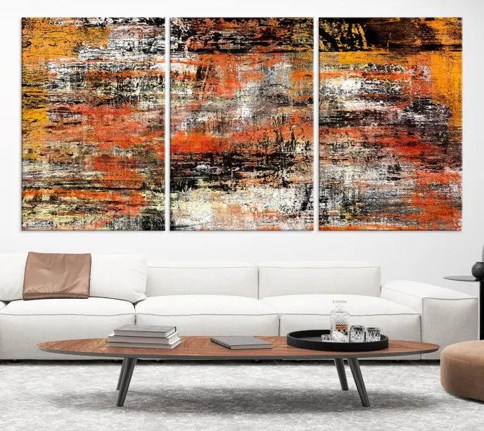 A vibrant Grunge Style Abstract Art Wall Art Canvas Print, printed on museum-quality canvas and complete with a UV-protective coating, adorns the wall.