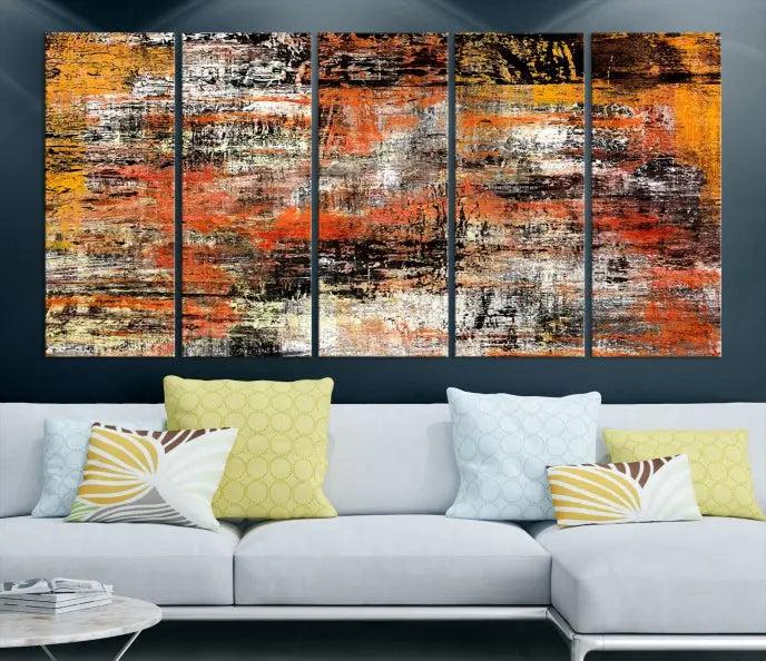 A vibrant Grunge Style Abstract Art Wall Art Canvas Print, printed on museum-quality canvas and complete with a UV-protective coating, adorns the wall.