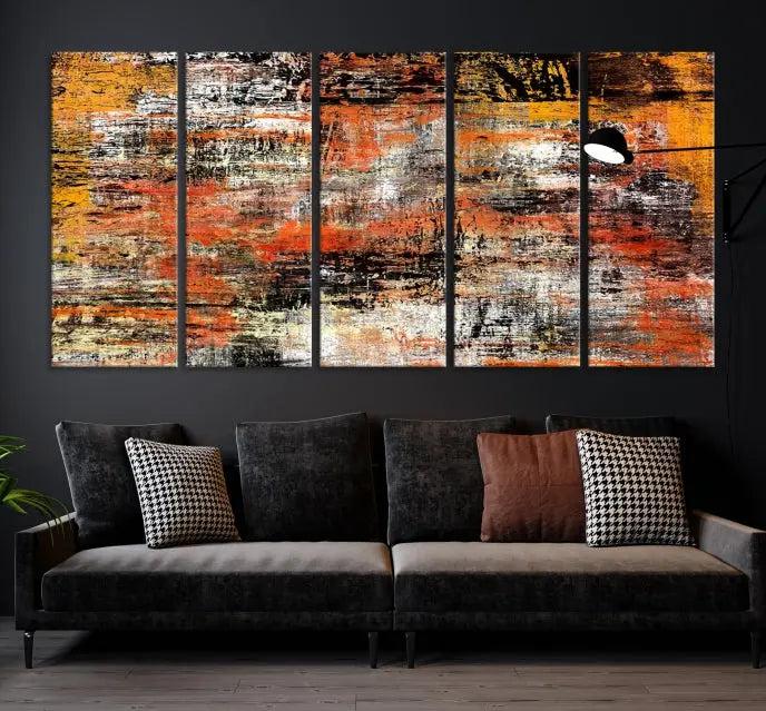 A vibrant Grunge Style Abstract Art Wall Art Canvas Print, printed on museum-quality canvas and complete with a UV-protective coating, adorns the wall.