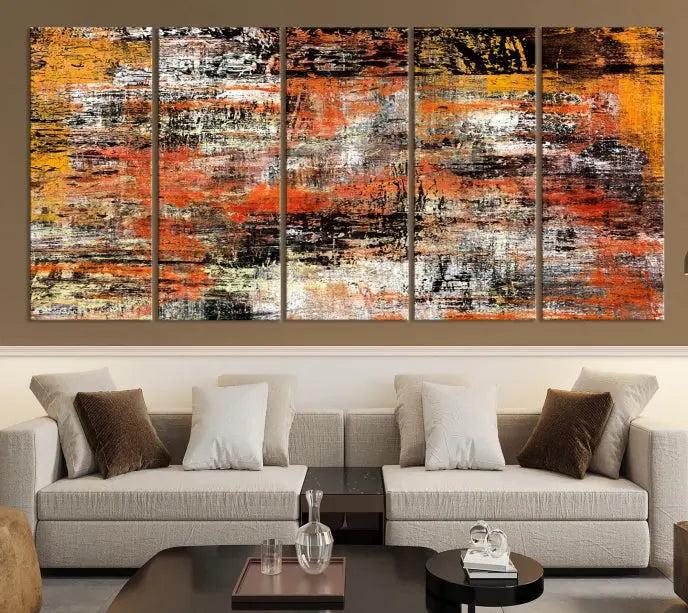 A vibrant Grunge Style Abstract Art Wall Art Canvas Print, printed on museum-quality canvas and complete with a UV-protective coating, adorns the wall.