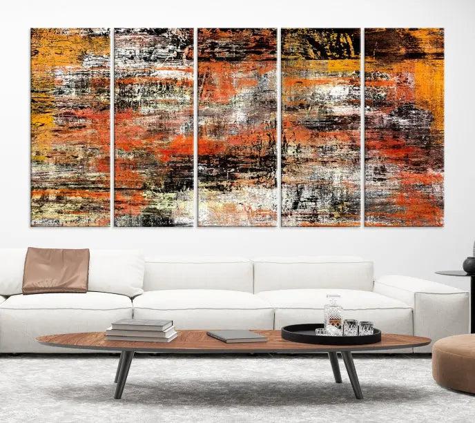 A vibrant Grunge Style Abstract Art Wall Art Canvas Print, printed on museum-quality canvas and complete with a UV-protective coating, adorns the wall.