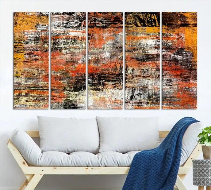 A vibrant Grunge Style Abstract Art Wall Art Canvas Print, printed on museum-quality canvas and complete with a UV-protective coating, adorns the wall.