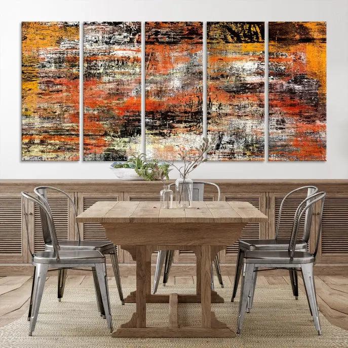 A vibrant Grunge Style Abstract Art Wall Art Canvas Print, printed on museum-quality canvas and complete with a UV-protective coating, adorns the wall.