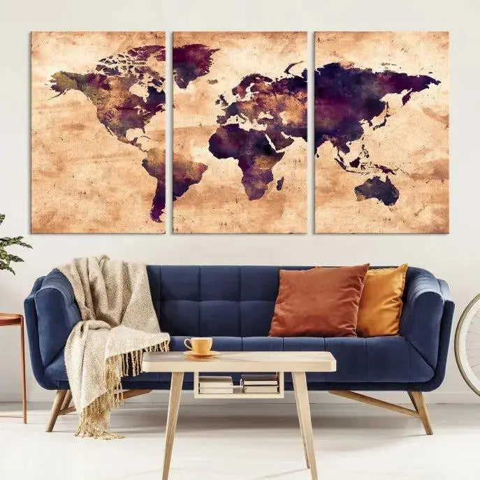 Grunge World Map Wall Art Canvas Print 