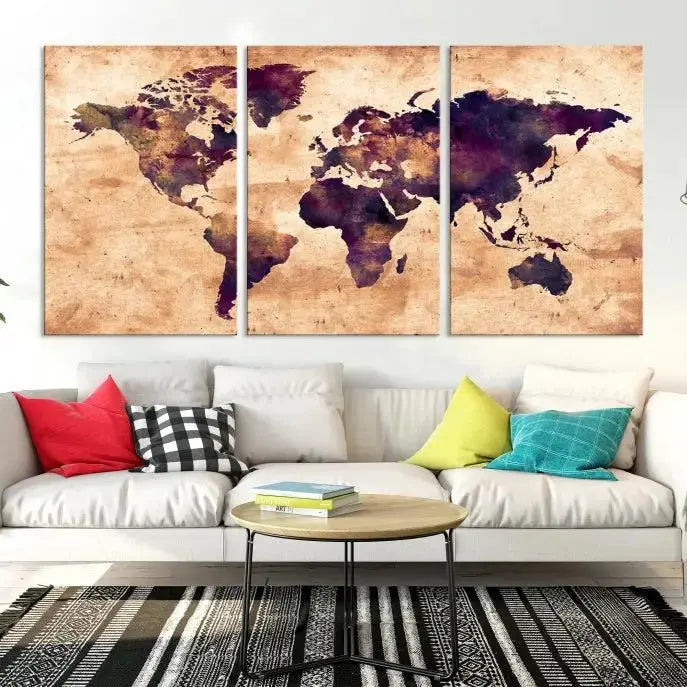 Grunge World Map Wall Art Canvas Print 