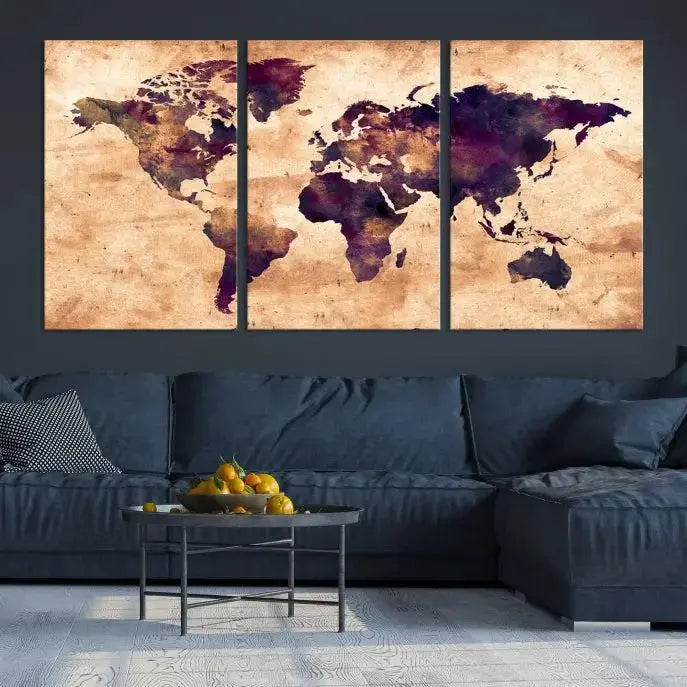 Grunge World Map Wall Art Canvas Print 