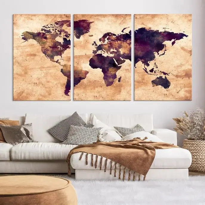 Grunge World Map Wall Art Canvas Print 