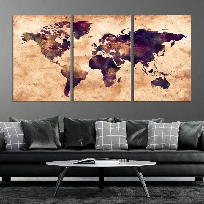 Grunge World Map Wall Art Canvas Print 