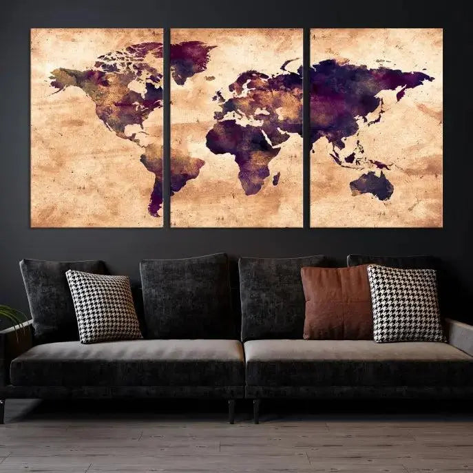 Grunge World Map Wall Art Canvas Print 