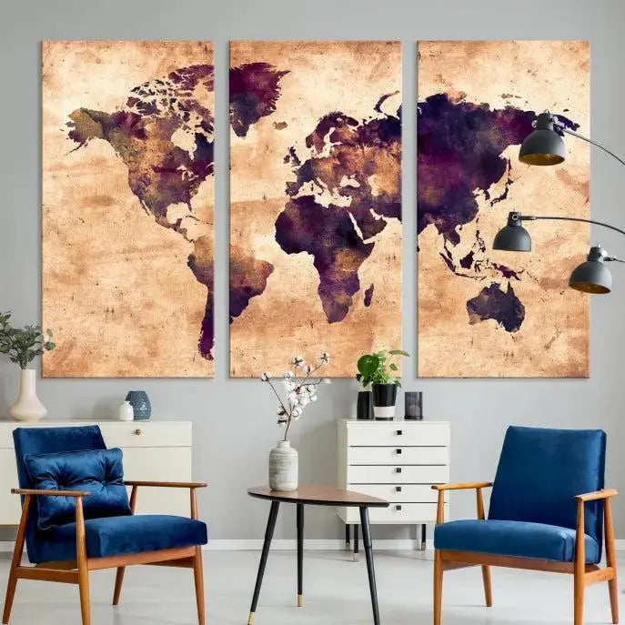 Grunge World Map Wall Art Canvas Print 