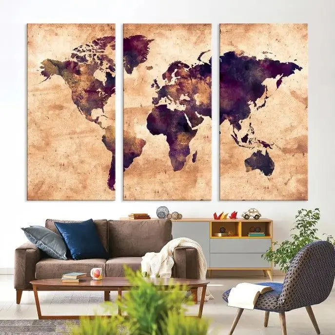 Grunge World Map Wall Art Canvas Print 