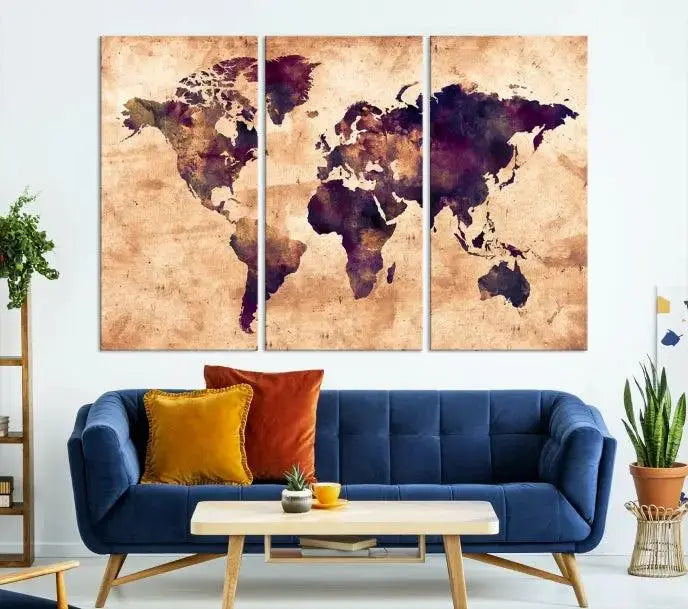 Grunge World Map Wall Art Canvas Print 