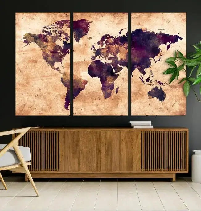 Grunge World Map Wall Art Canvas Print 