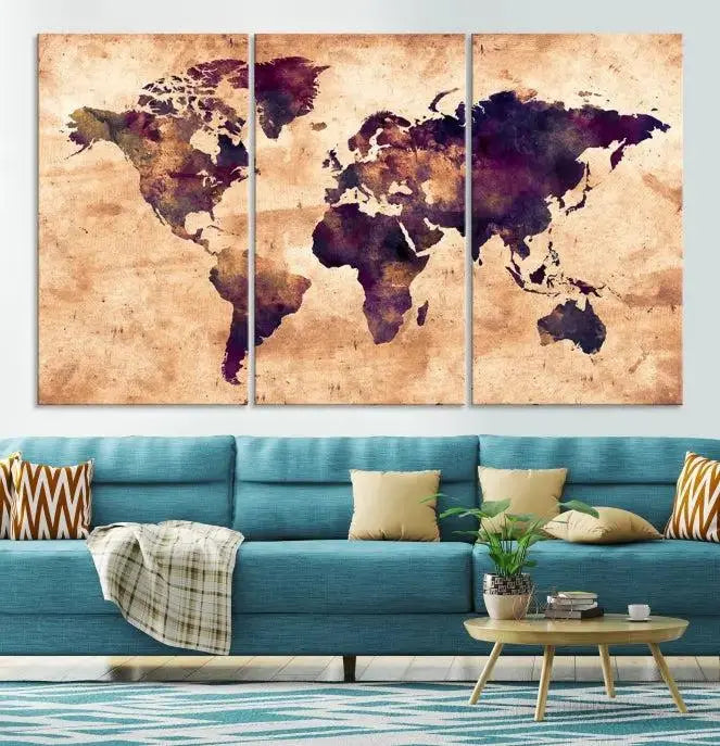 Grunge World Map Wall Art Canvas Print 