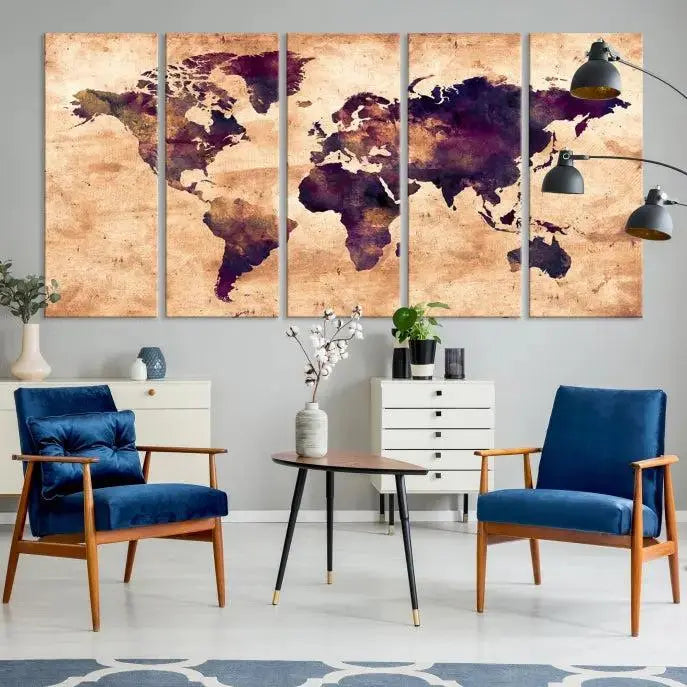 Grunge World Map Wall Art Canvas Print 