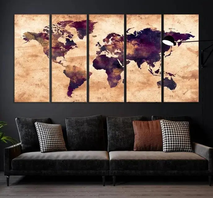 Grunge World Map Wall Art Canvas Print 