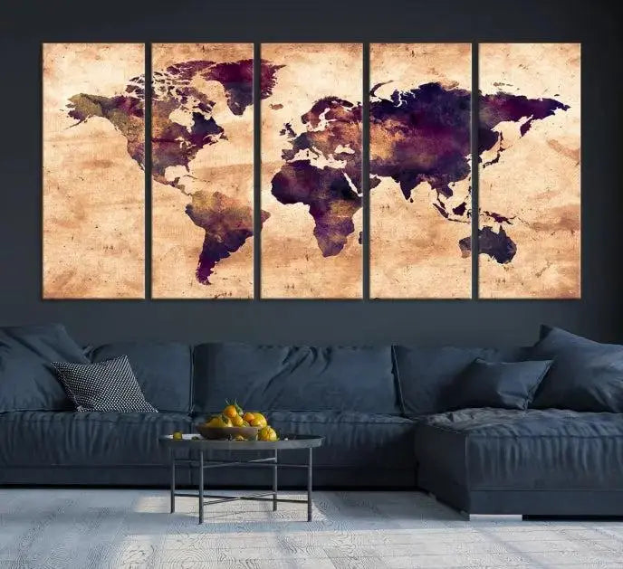 Grunge World Map Wall Art Canvas Print 