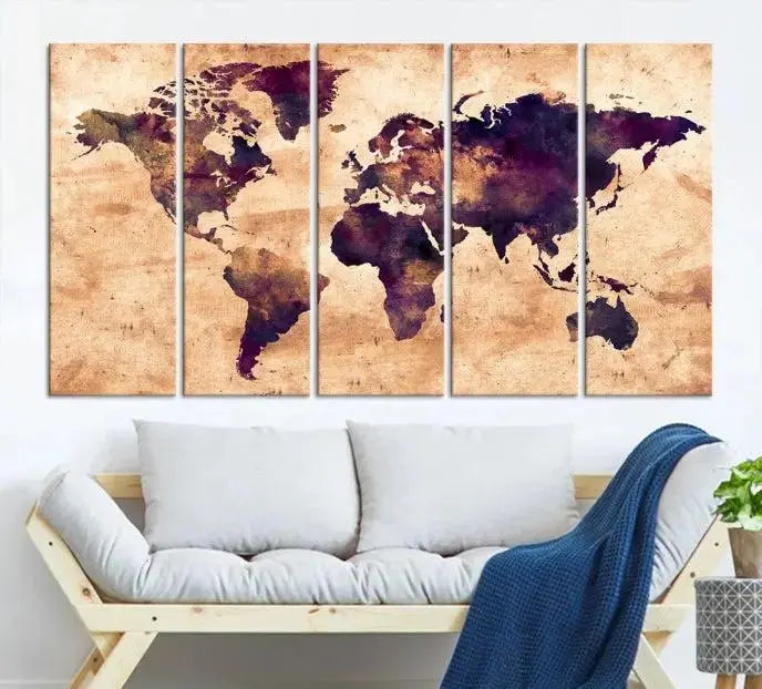 Grunge World Map Wall Art Canvas Print 