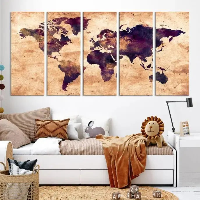 Grunge World Map Wall Art Canvas Print 