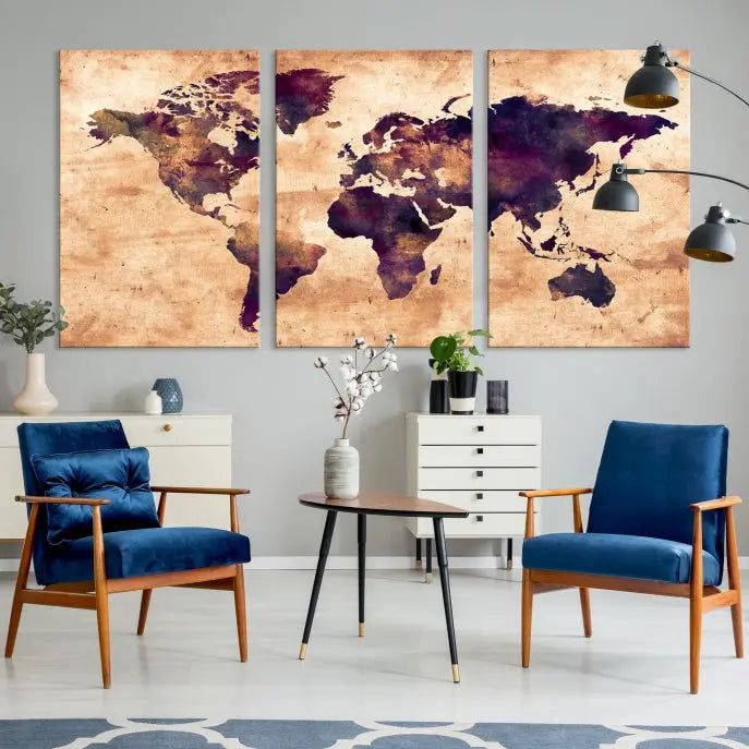 Grunge World Map Wall Art Canvas Print 