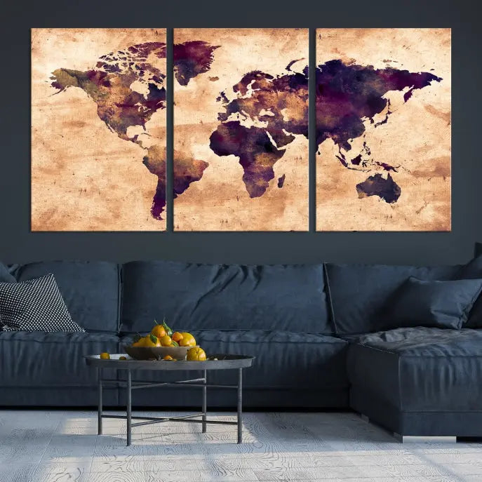 Grunge World Map Wall Art Canvas Print 