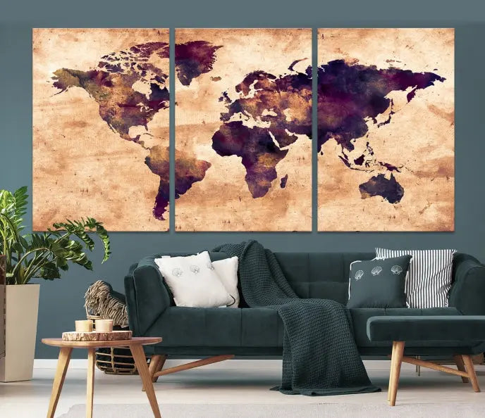 Grunge World Map Wall Art Canvas Print 