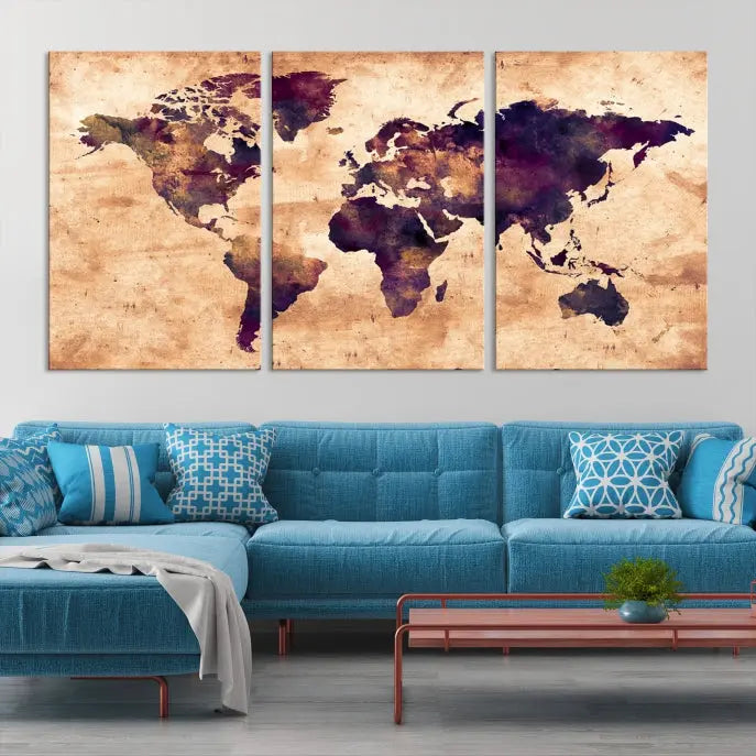 Grunge World Map Wall Art Canvas Print 