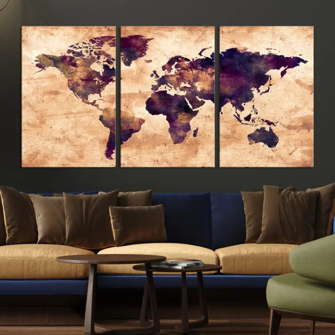 Grunge World Map Wall Art Canvas Print 