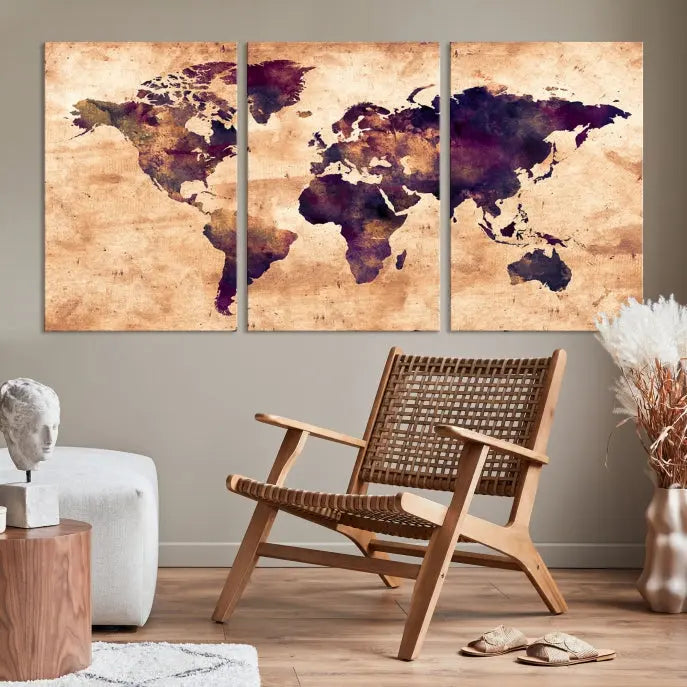 Grunge World Map Wall Art Canvas Print 