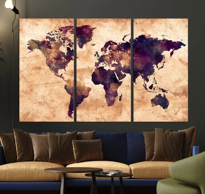 Grunge World Map Wall Art Canvas Print 