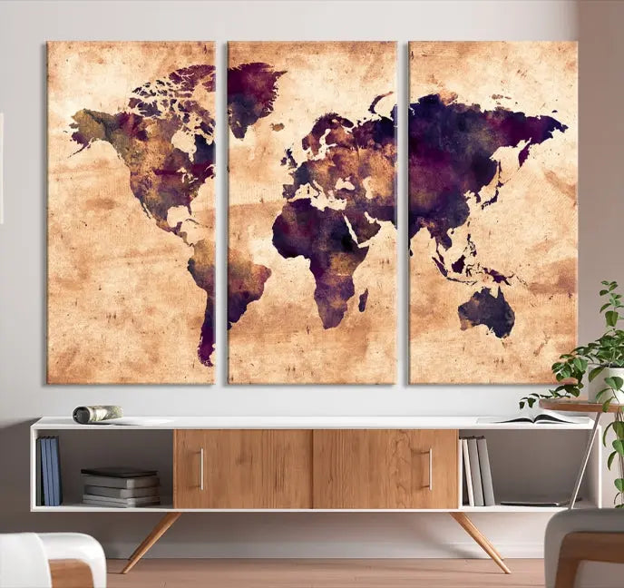 Grunge World Map Wall Art Canvas Print 