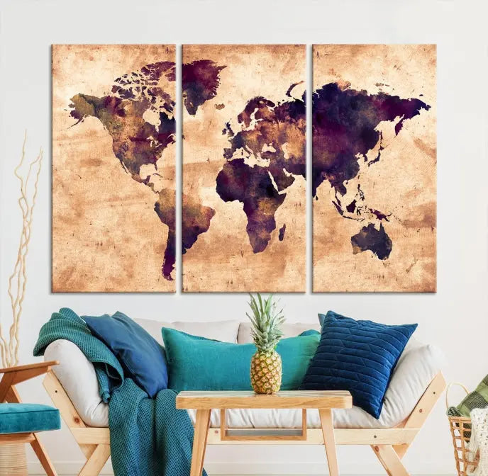 Grunge World Map Wall Art Canvas Print 