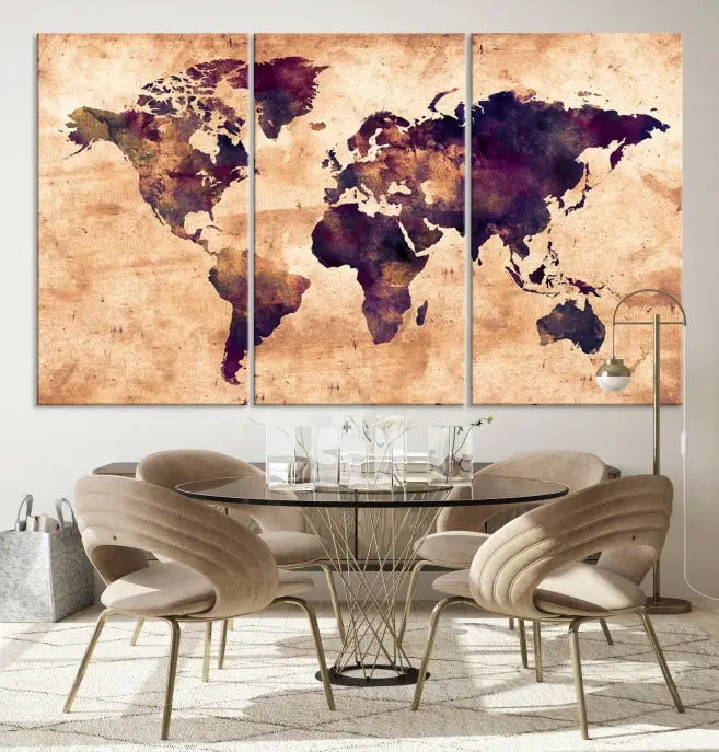 Grunge World Map Wall Art Canvas Print 