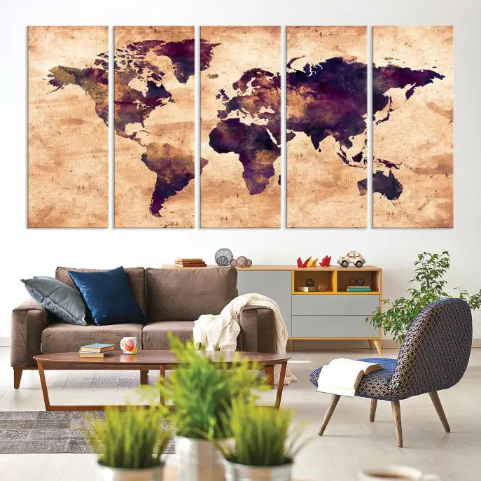 Grunge World Map Wall Art Canvas Print 