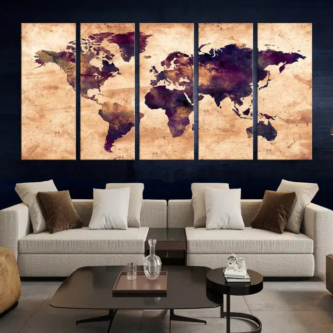 Grunge World Map Wall Art Canvas Print 