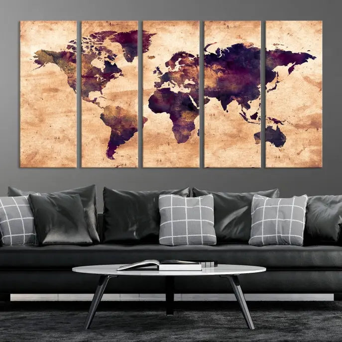 Grunge World Map Wall Art Canvas Print 