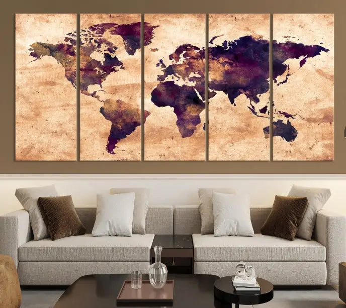 Grunge World Map Wall Art Canvas Print 