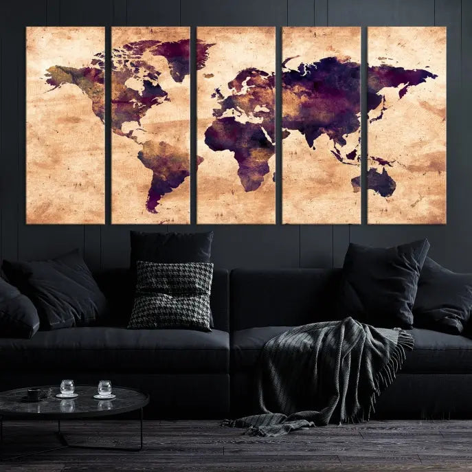 Grunge World Map Wall Art Canvas Print 