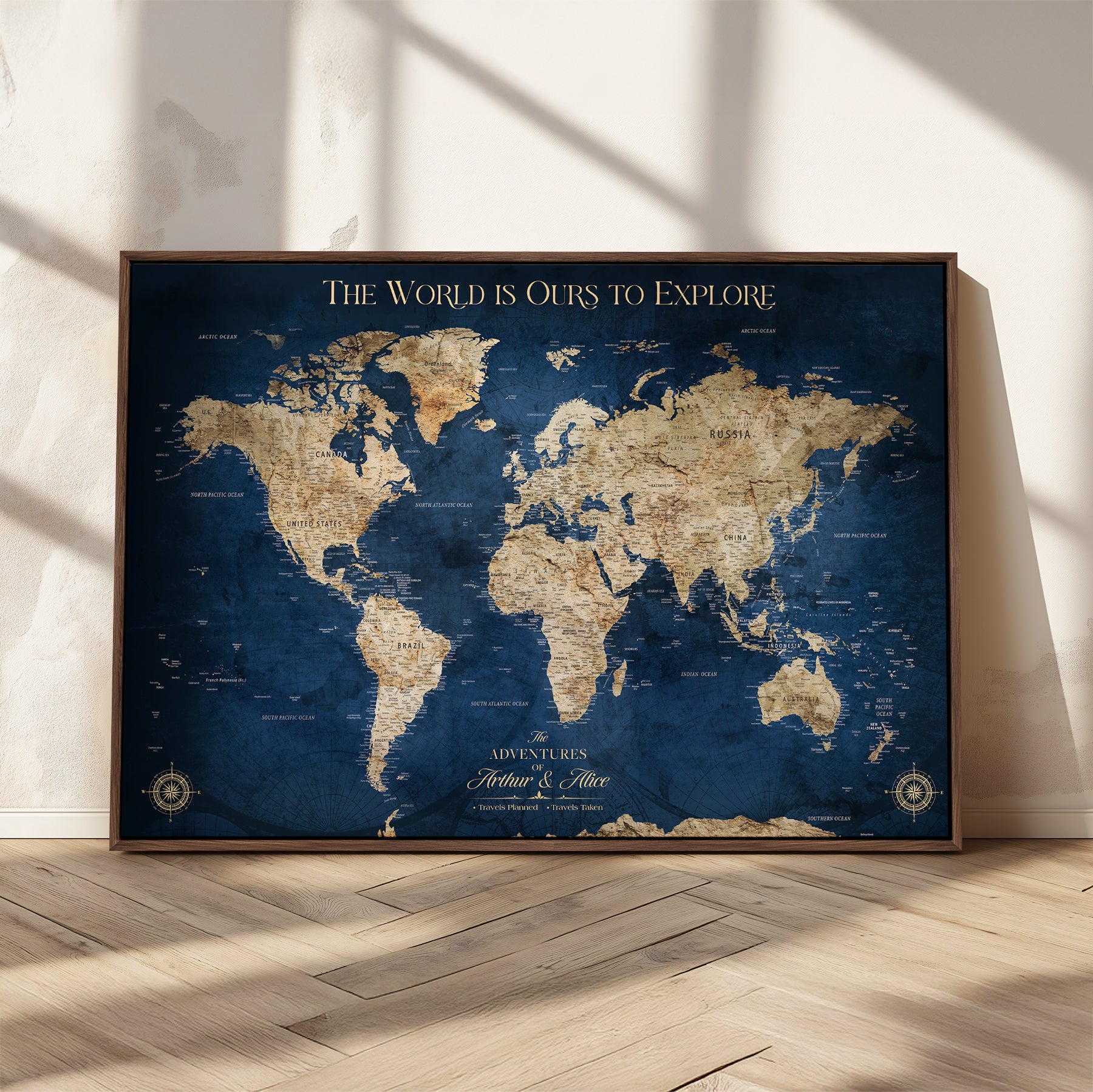 10181149-MGV-CV-36X24-Custom Push Pin World Map Wall Canvas Print – Personalized Travel Tracker with Pins – Framed Large Multi-Size Canvas for Home Office Decor