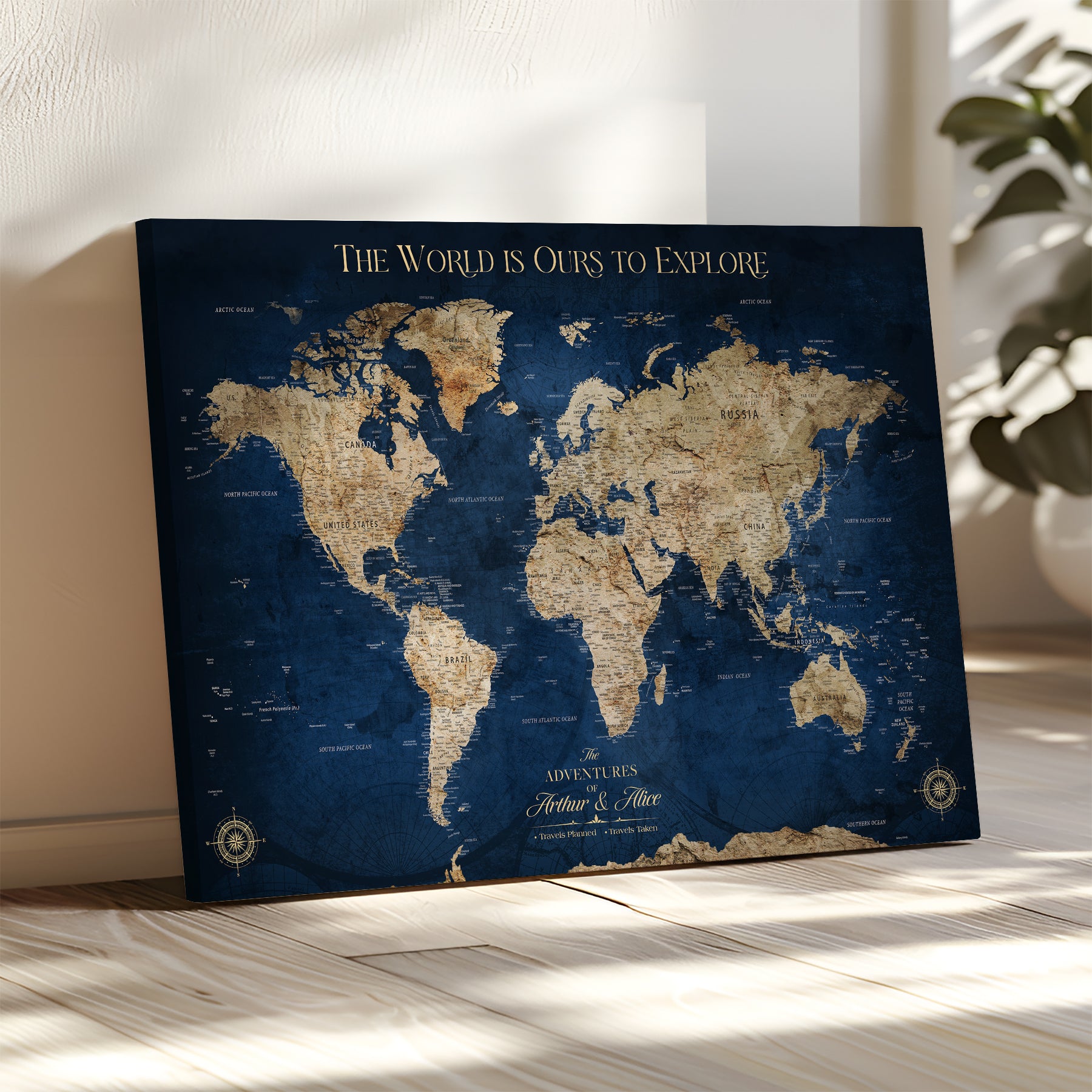 10181149-MGV-CV-36X24-Custom Push Pin World Map Wall Canvas Print – Personalized Travel Tracker with Pins – Framed Large Multi-Size Canvas for Home Office Decor