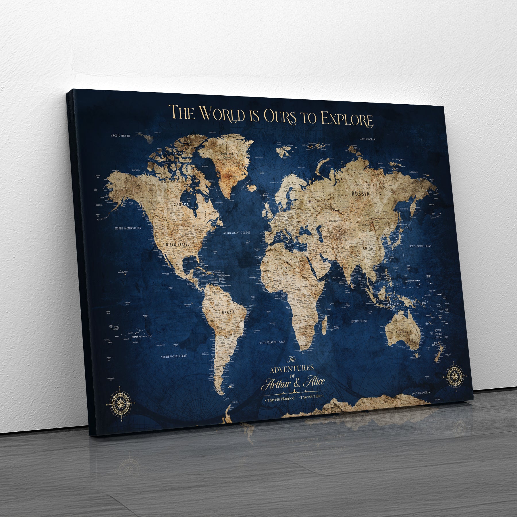 10181149-MGV-CV-36X24-Custom Push Pin World Map Wall Canvas Print – Personalized Travel Tracker with Pins – Framed Large Multi-Size Canvas for Home Office Decor