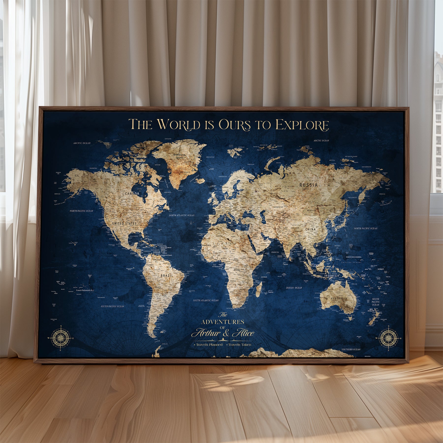 10181149-MGV-CV-36X24-Custom Push Pin World Map Wall Canvas Print – Personalized Travel Tracker with Pins – Framed Large Multi-Size Canvas for Home Office Decor
