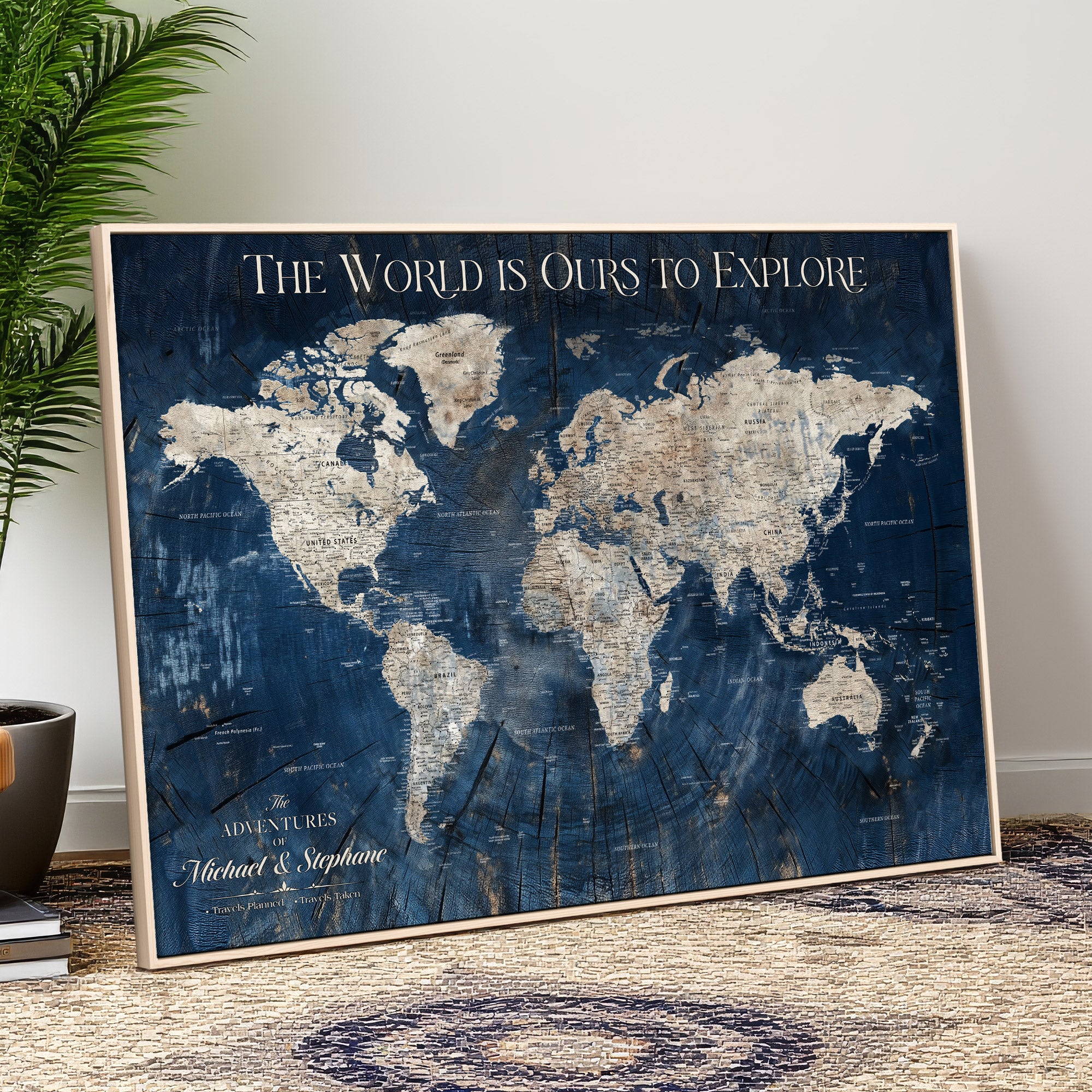 76965912-MGV-CV-36X24-Custom Push Pin Travel Map Wall Art Canvas Print – Personalized Travel Tracker with Pins Framed Large for Home and Office Decor