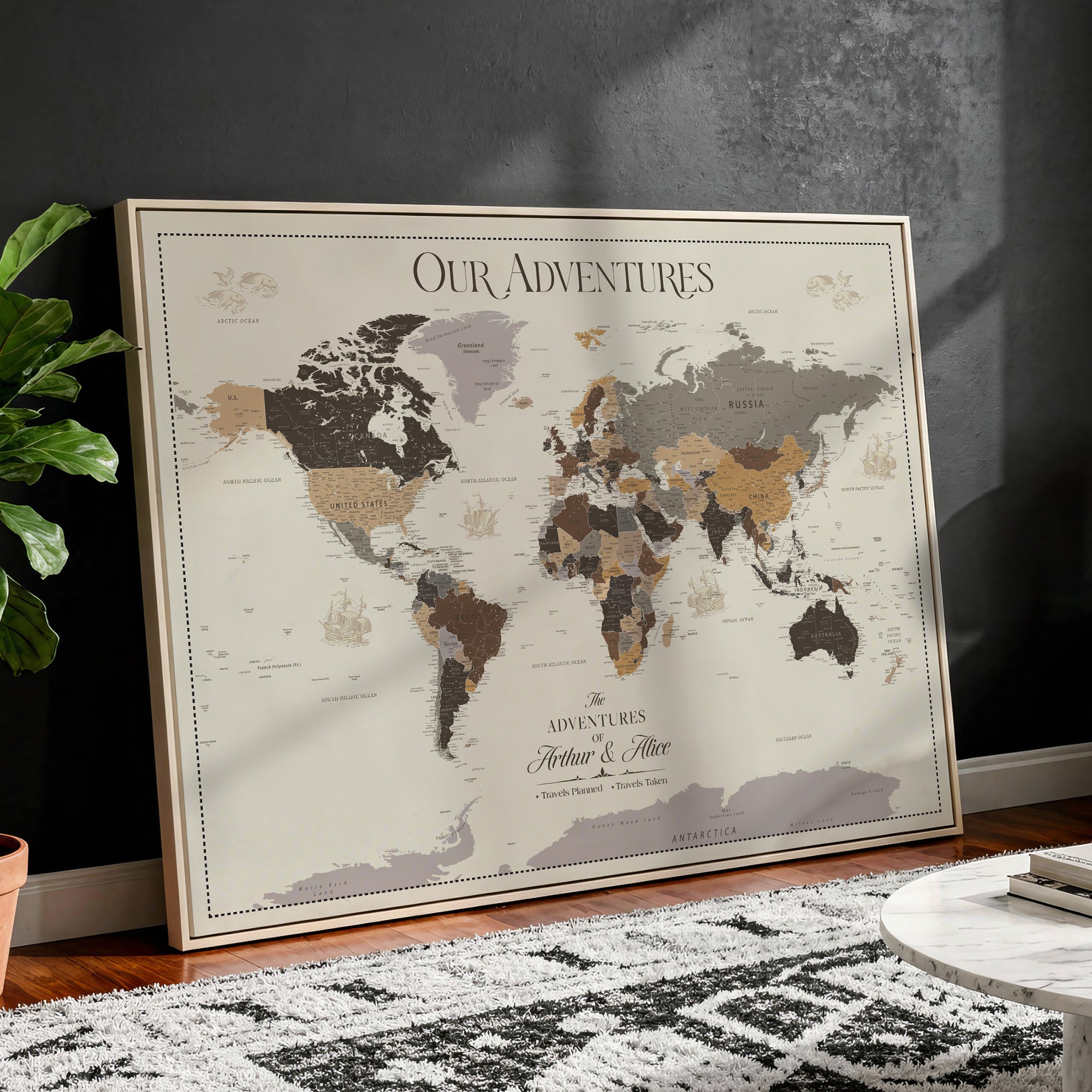 66301646-MGV-CV-36X24-Personalized Travel Tracker Map with Pins Framed Large for Home and Office Decor