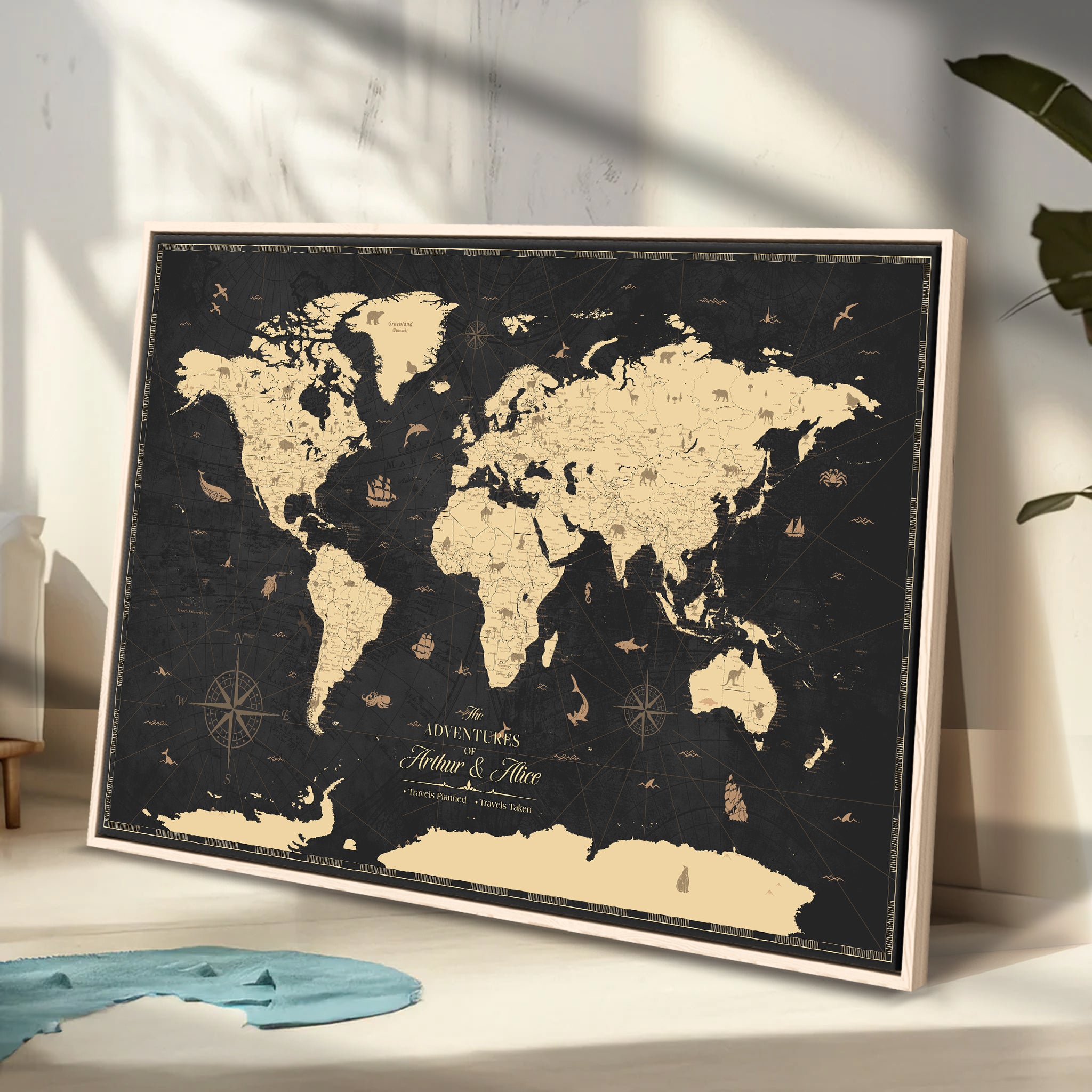 58609271-MGV-CV-36X24-Personalized World Map Wall Art Canvas Print – Custom Push Pin Travel Map for Couples, Families, or Office Decor