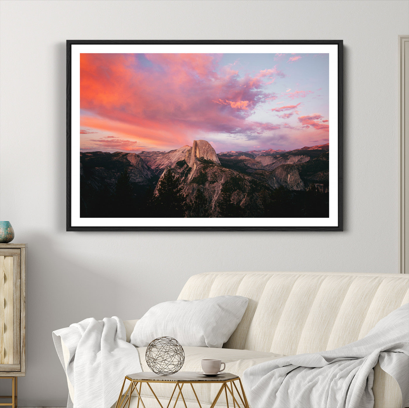 32786115-MGC-FP-36x24_Black-Half Dome Wall Art Canvas Print, Yosemite National Park Print, Framed Dramatic Sunset Art Print, Large Pink and Orange Sky Printing
